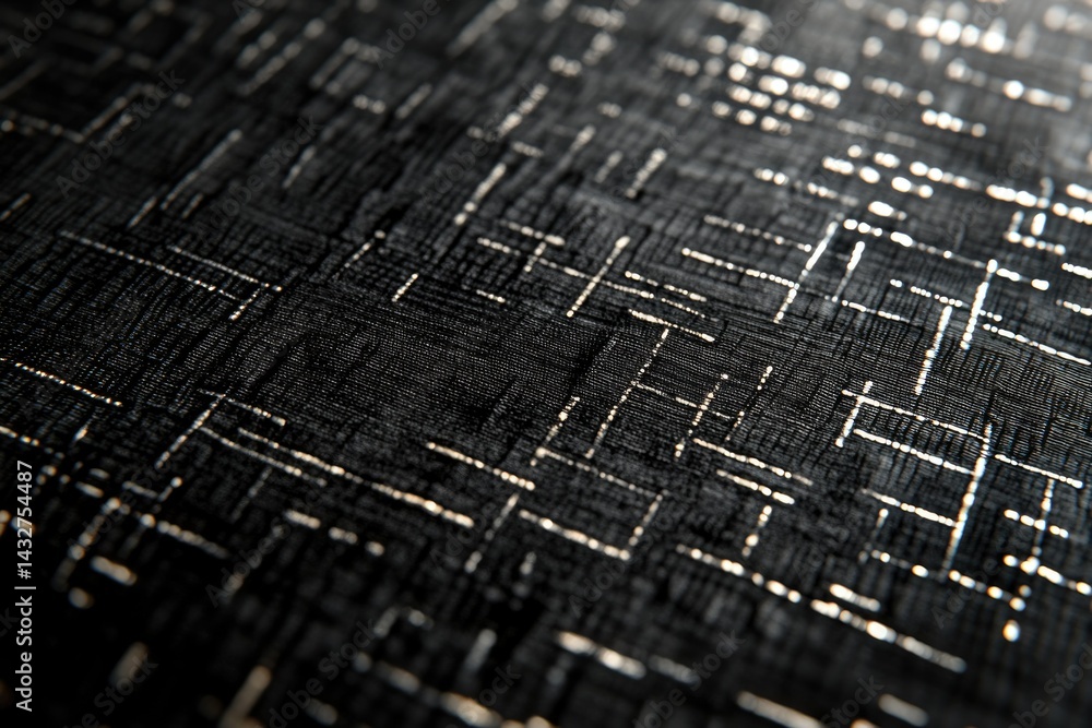 Aufkleber close-up of a black fabric with a subtle, interwoven silver thread pattern.