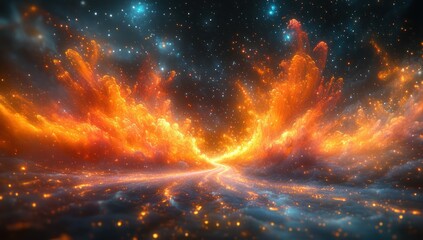 Obraz premium Fiery Nebula Cosmic Road.