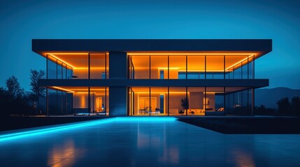 Modern Architectural Marvel: Luxurious Glass House at Night