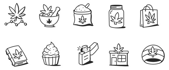  Medical hemp icons set. vector. editable