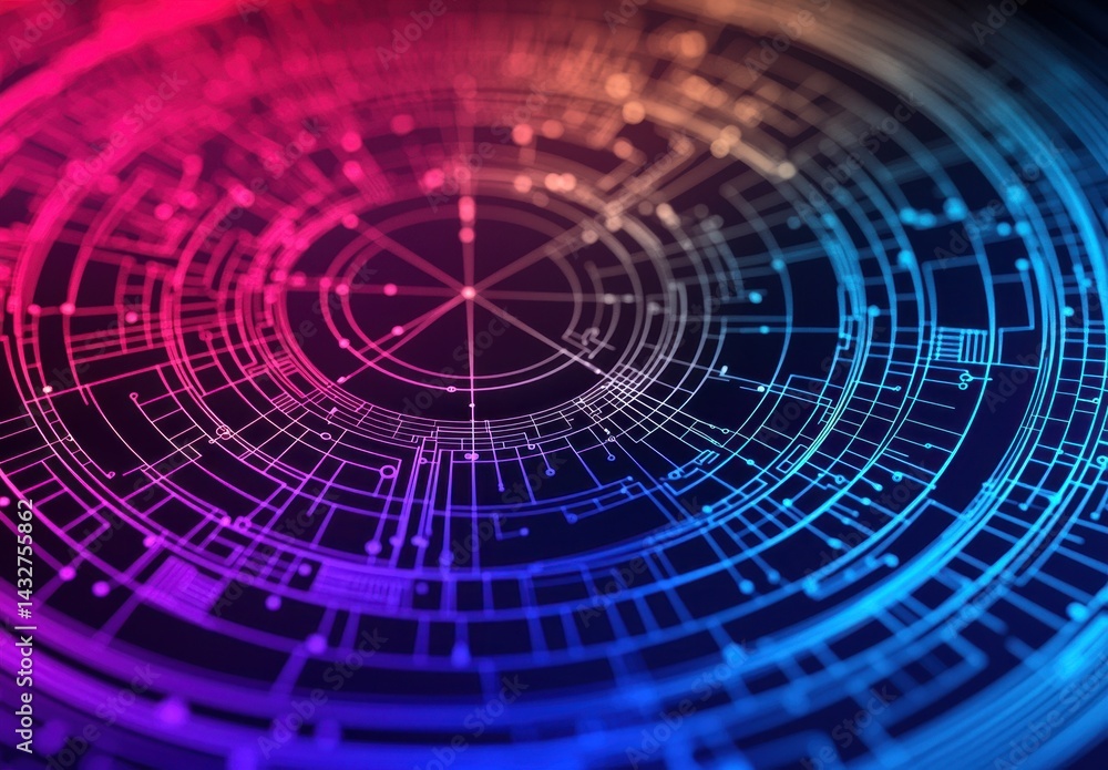 Poster colorful geometric lines and circles pattern with futuristic design