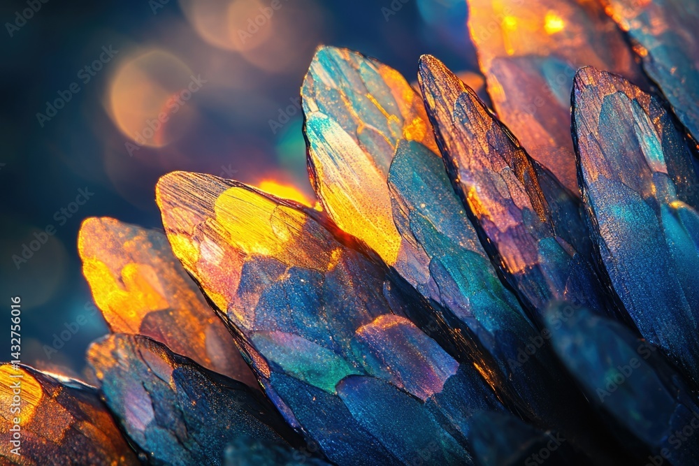 Aufkleber close-up of vibrant, iridescent crystals showcasing intricate textures and a captivating interplay o