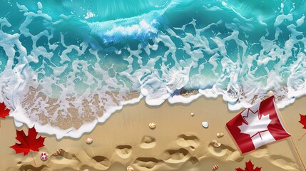 Obraz premium Canada Day Beach Background: Riding the Waves and Chasing the Sand, Enjoying the Carnival and Diverse Ambiance on the Beach of Canada Day