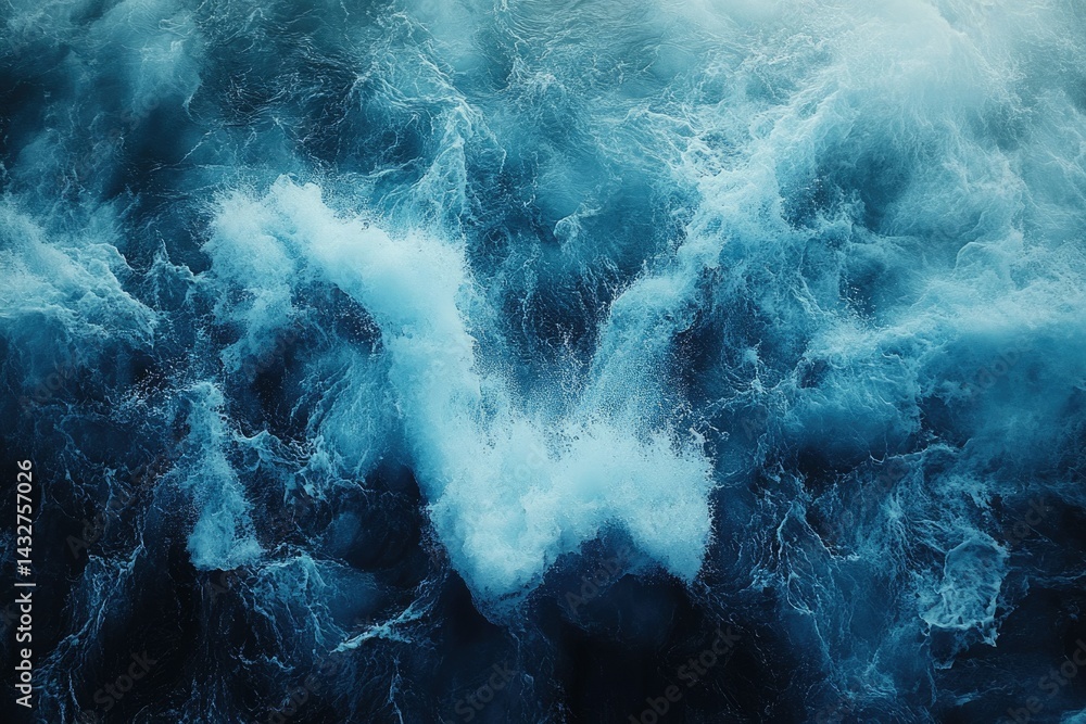 Aufkleber Turbulent ocean waves crash, creating a mesmerizing display of whitecaps and deep blue water.