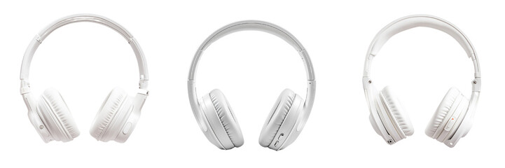 A set of white headphones with minimalist design, offering premium sound quality, isolated on a transparent background