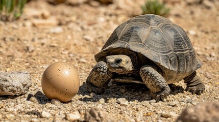 Obraz premium A desert tortoise breaking free from its egg