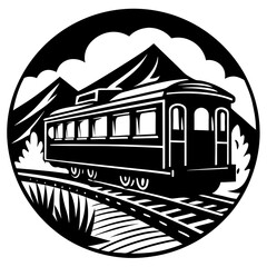 Silhouette of a vintage train with open windows
