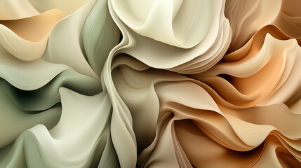 Elegant abstract art with swirling olive green, ivory, gold, and brown plumes, evoking fluid motion and sophistication. Perfect for creative and luxury projects.