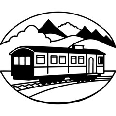 Silhouette of a vintage train with open windows