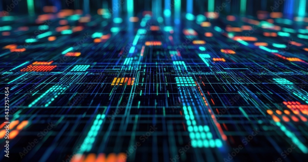 Poster abstract technology background with vibrant colorful data lines