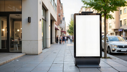 Urban street scene with blank advertisement display  