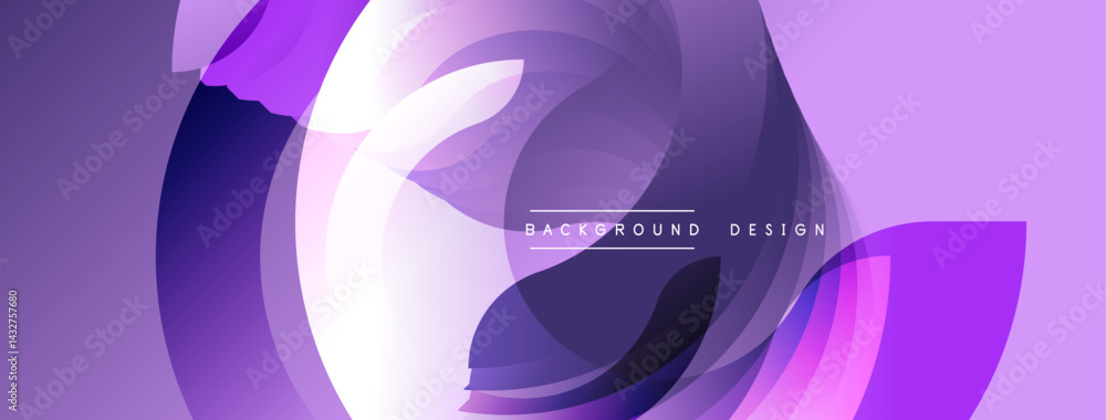 Fototapete Abstract purple design features layered circular shapes. Smooth gradients create dynamic visual flow, modern aesthetic.