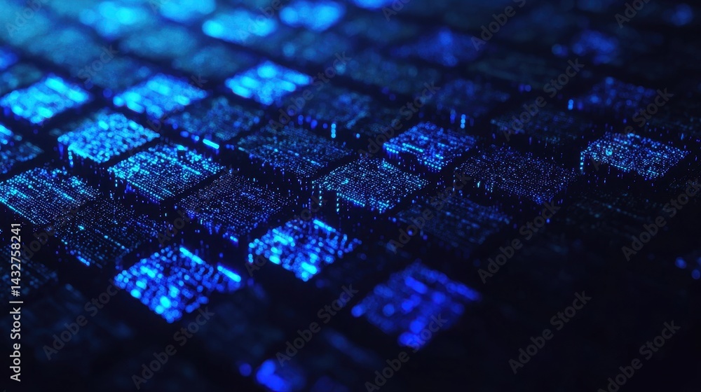 Poster abstract digital background with blue glowing grid pattern effects