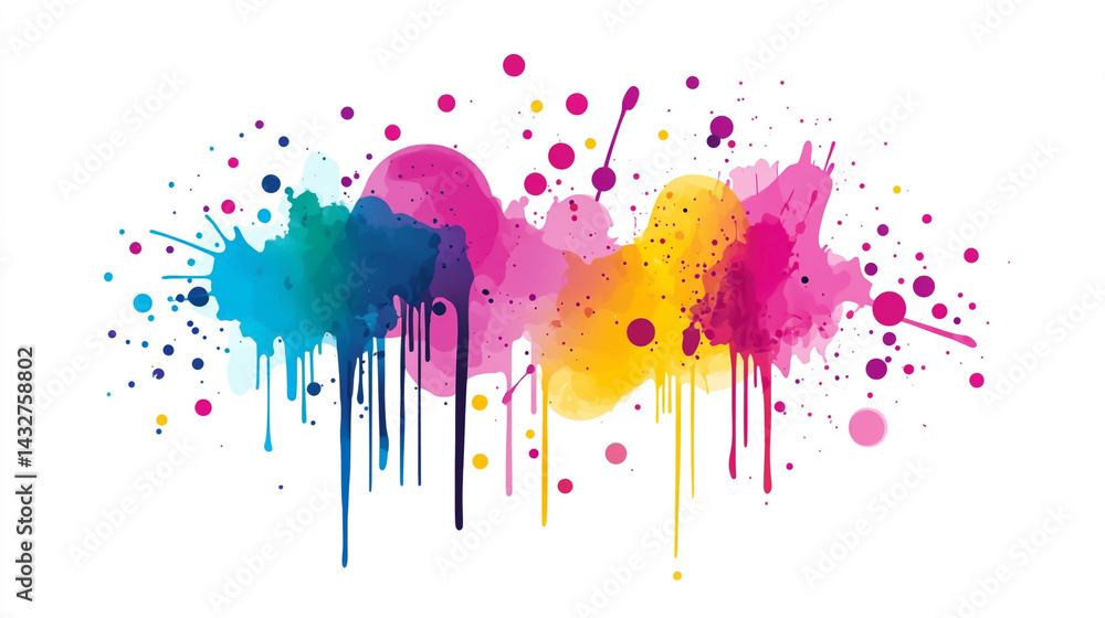 Aufkleber abstract colorful shapes composition with paint splashes and dots on a white background.