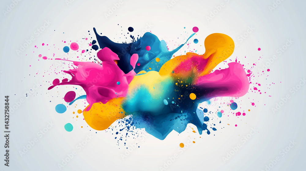 Aufkleber abstract colorful shapes composition with paint splashes and dots on a white background.