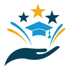 Minimalist Graduation Cap and Hand Vector Art.