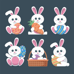 Cute White Rabbit character collection set in isolated background