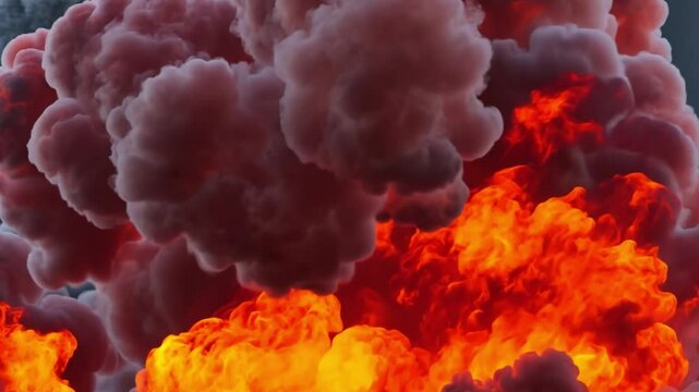 Stunning Close-Up of Vibrant Colorful Smoke and Fire Clouds Rising Against a Dramatic Background