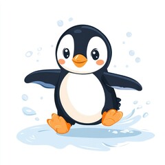 Fototapeta premium Cute penguin splashing on ice
