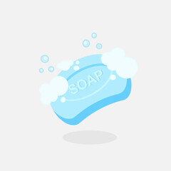 Cute of Blue Bar Soap with Bubbles and Foam Vector Illustration Cartoon Design