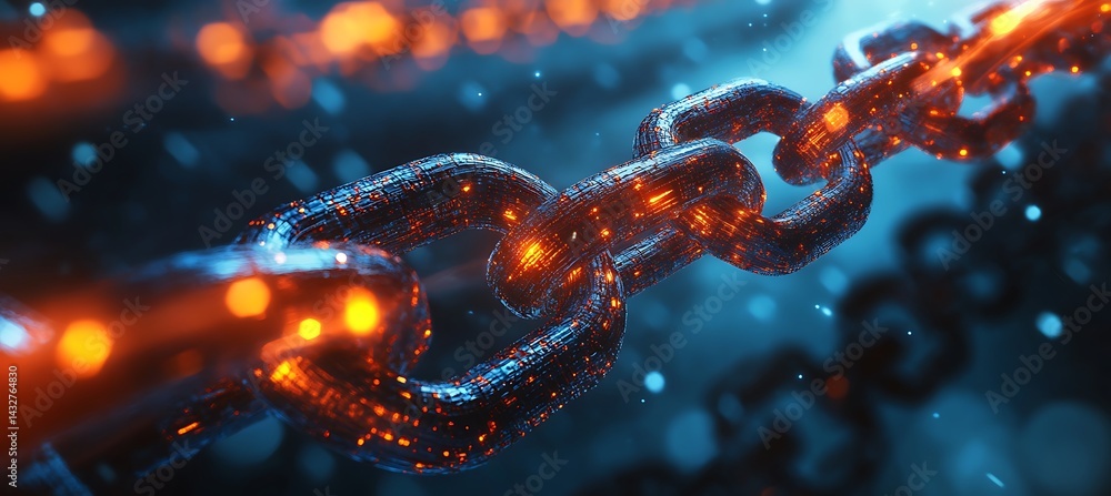 Poster a blockchain-powered supply chain network glowing with verified transactions and revolutionizing glo