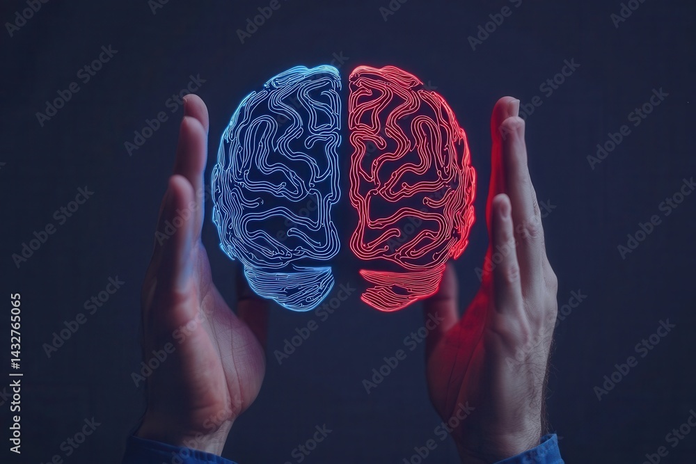 Poster digital representation of brain with colorful neural connections