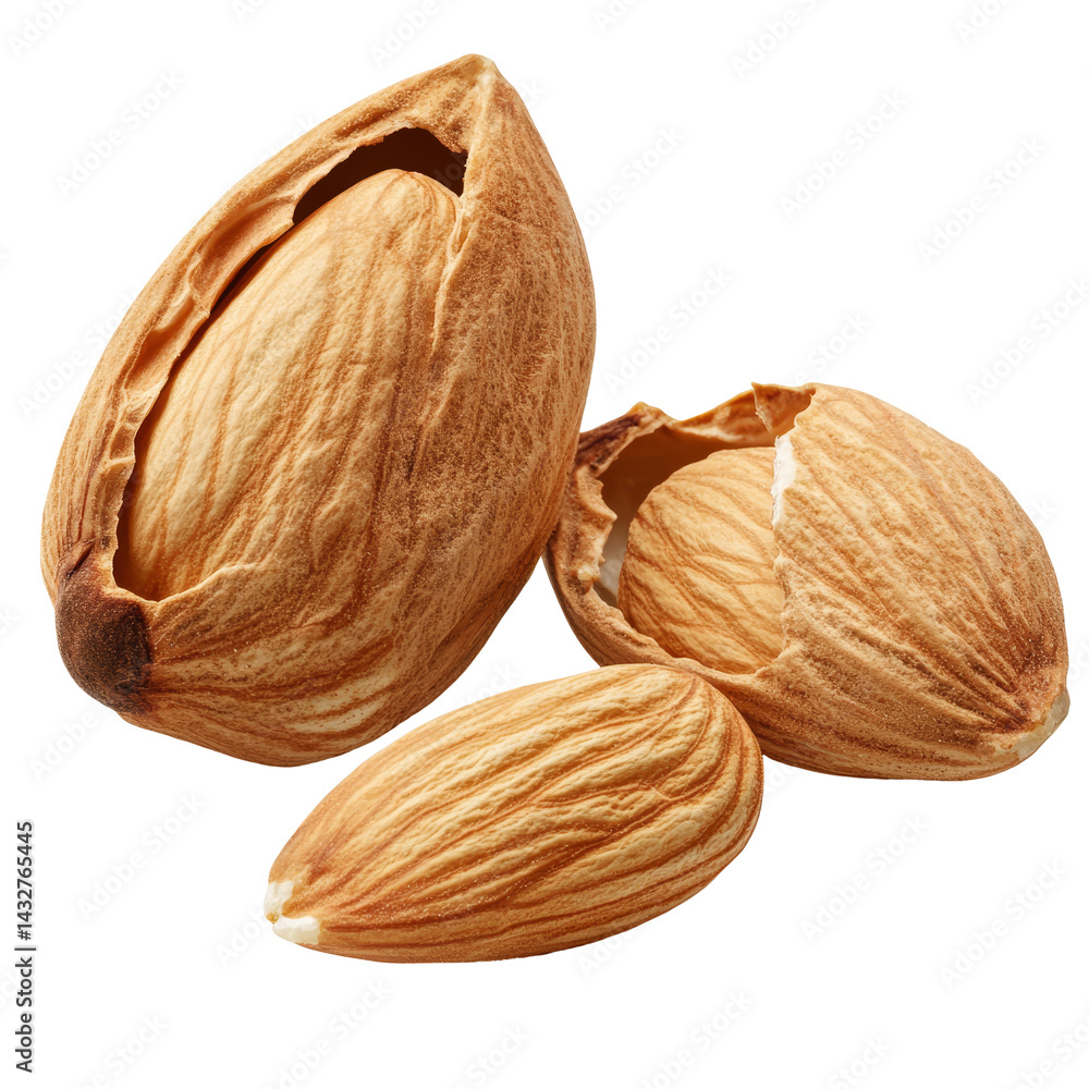 Poster almonds in their natural shell resting on a clean surface with a transparent tint, almonds with shel