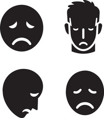 "Expressions in Simplicity: Artistic Sad Face Icons in Black and White"