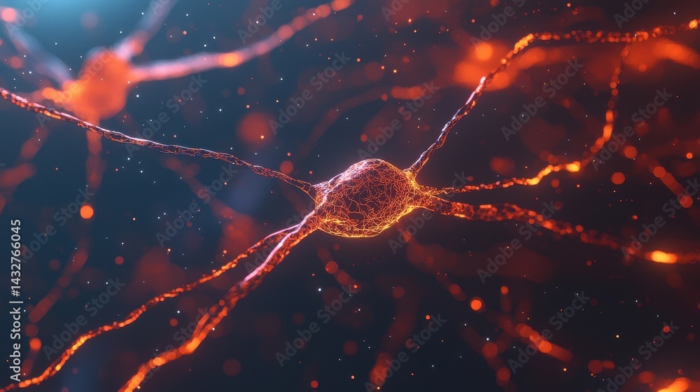 Aufkleber neurons interconnected in glowing network of synaptic signals