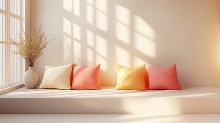 Pillow mockup on wide podium with symmetric