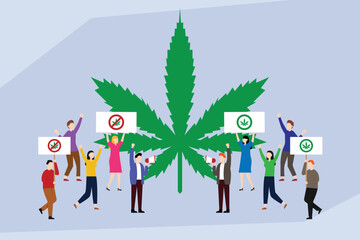 crowd of people holding signs both for and against cannabis legalization