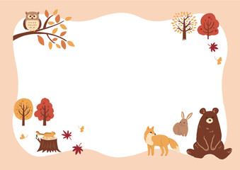 秋のかわいい動物のイラストのフレーム