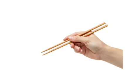 Chopsticks in Hand Isolated on Transparent Background