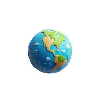 Fototapeta Stylized cartoon earth globe 3d render model blue green planet map eco on transparent background