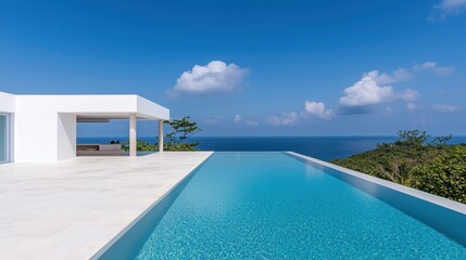 Fototapeta premium Modern Villa with Infinity Pool Overlooking Scenic Ocean View