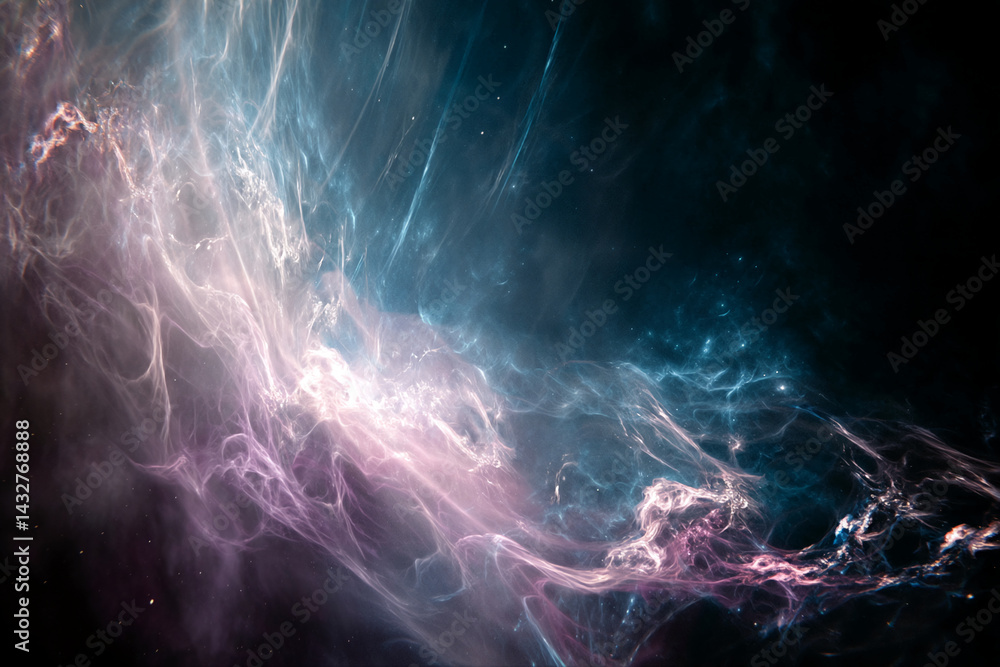 Poster abstract image of swirling blue and pink nebula, resembling cosmic clouds or smoke, creating a dream