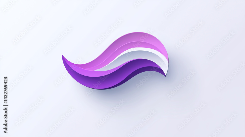 Aufkleber logo design, a three-dimensional wave shape with a purple and white color scheme on a simple backgro