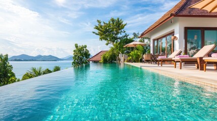 Fototapeta premium Luxurious Villa with Infinity Pool Overlooking the Serene Sea