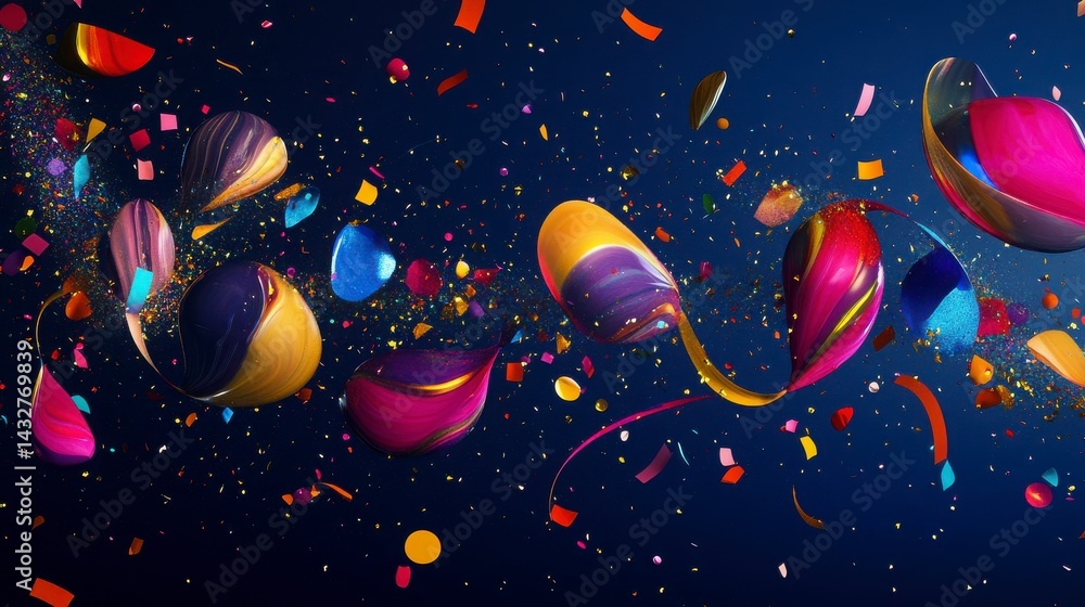 Poster vibrant colorful abstract background featuring dynamic shapes and particles