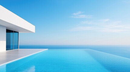 Obraz premium Modern Infinity Pool Overlooking Calm Ocean Under Clear Blue Sky