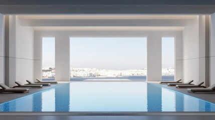 Modern Indoor Pool with Scenic View in Luxury Hotel Resort