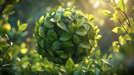 Obraz premium Floating leaf sphere in sunlit forest