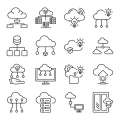 cloud computing solutions set of web icons in line style. cloud computing, cloud solutions, cloud storage and cloud service. Vector illustration