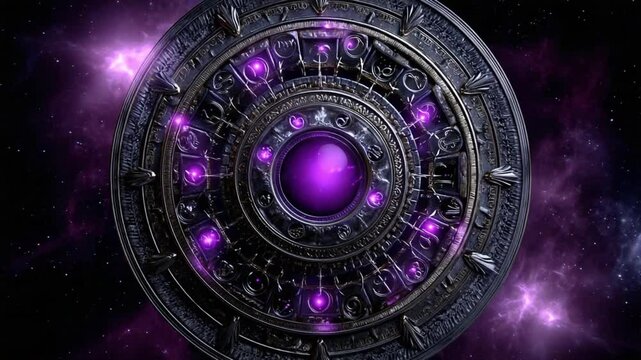 Witness the captivating zodiac wheel featuring intricate celestial symbols and vibrant colors, set against a stunning cosmic background that ignites the imagination and inspires wonder