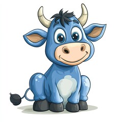 Obraz premium A cheerful cartoon illustration of a baby blue bull.