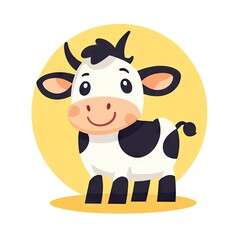 Cute cartoon cow in a yellow circle.