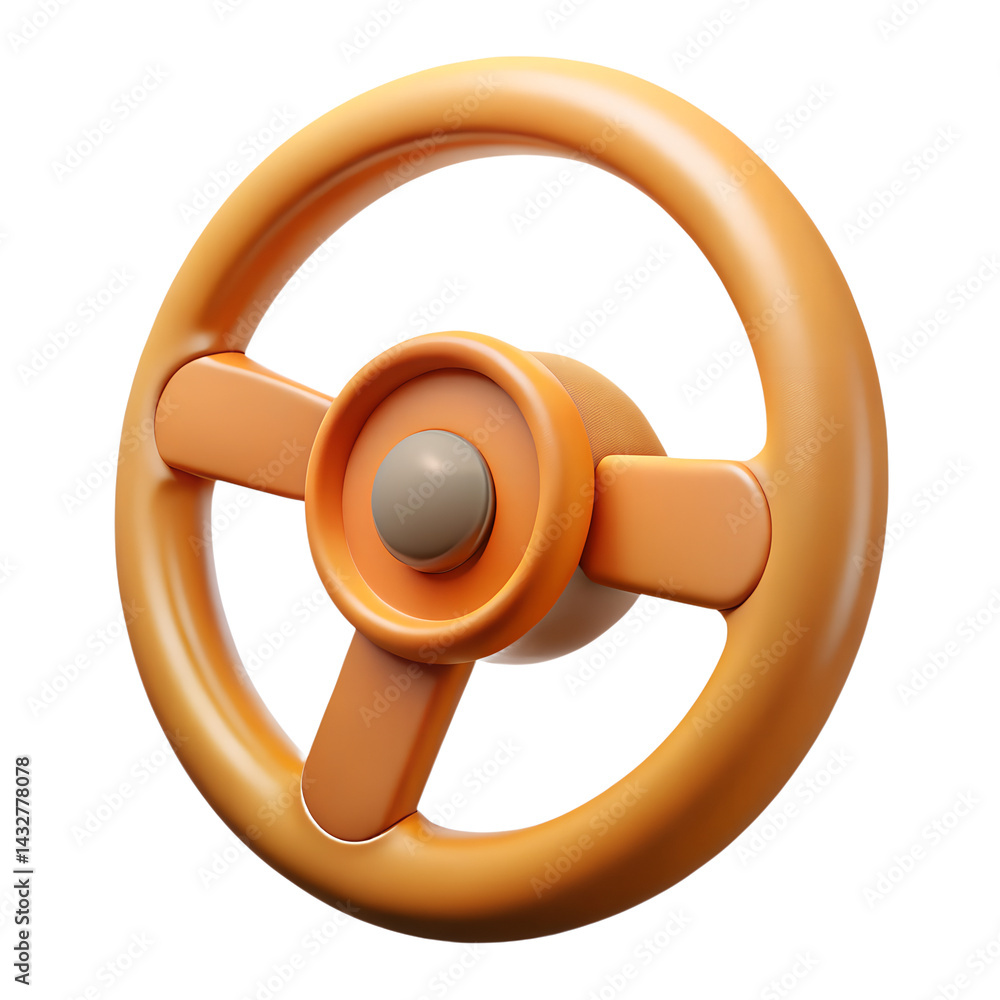 Poster high quality 3d rendering icon of an orange steering wheel land transportation isolated on white bac