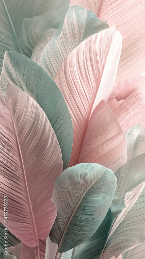 Aufkleber close-up of pastel pink and green leaf texture, creating a smooth and elegant appearance symbolizing