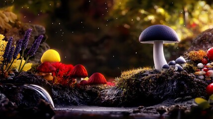 Naklejka premium Forest Fungi. Autumnal Mushroom Display