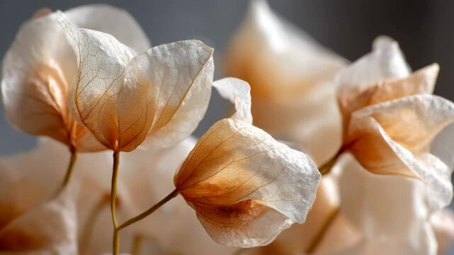 Delicate blooms of translucent physalis alkekengi flowers with light orange hues creating an elegant autumn inspired composition